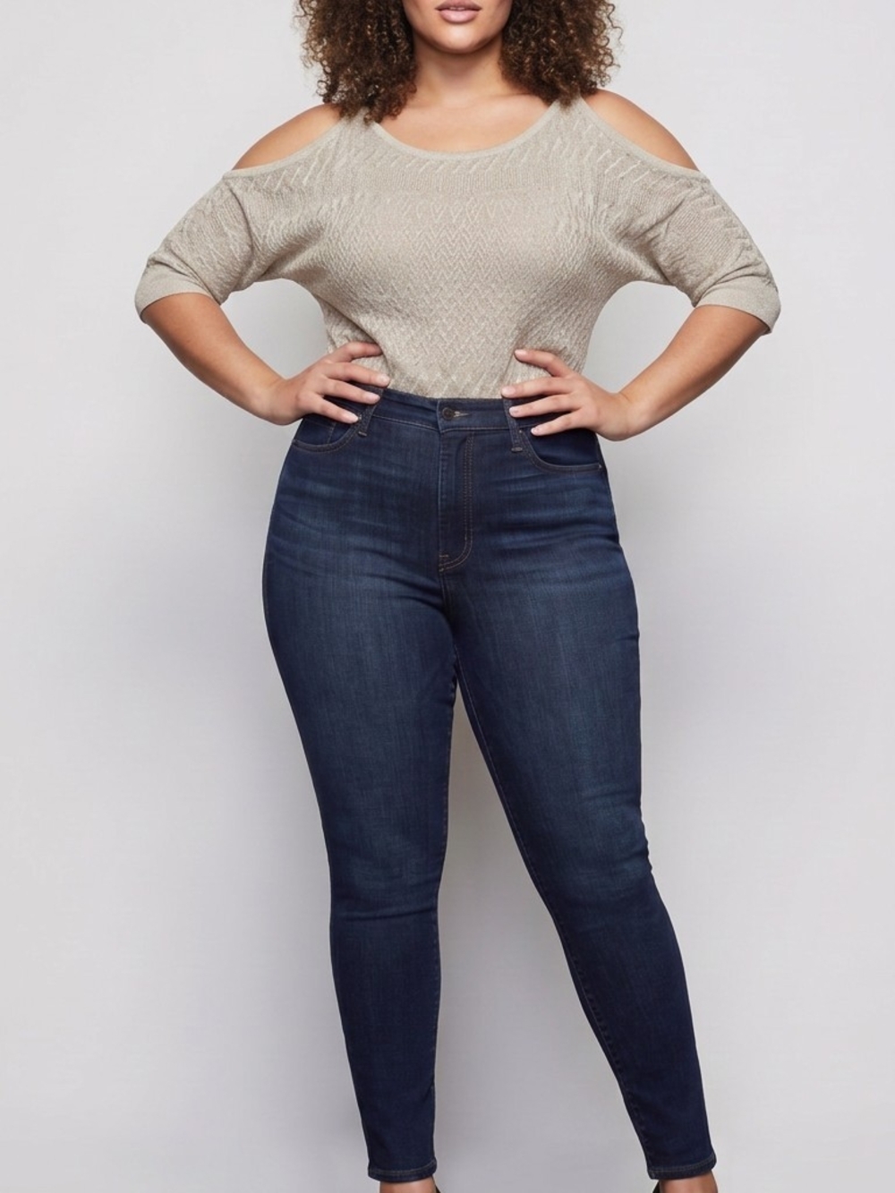 White House Black Market Cream Cold-Shoulder Knit Top